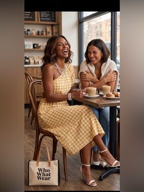 Who What Wear Yellow Gingham One-Shoulder Cutout Midi Dress